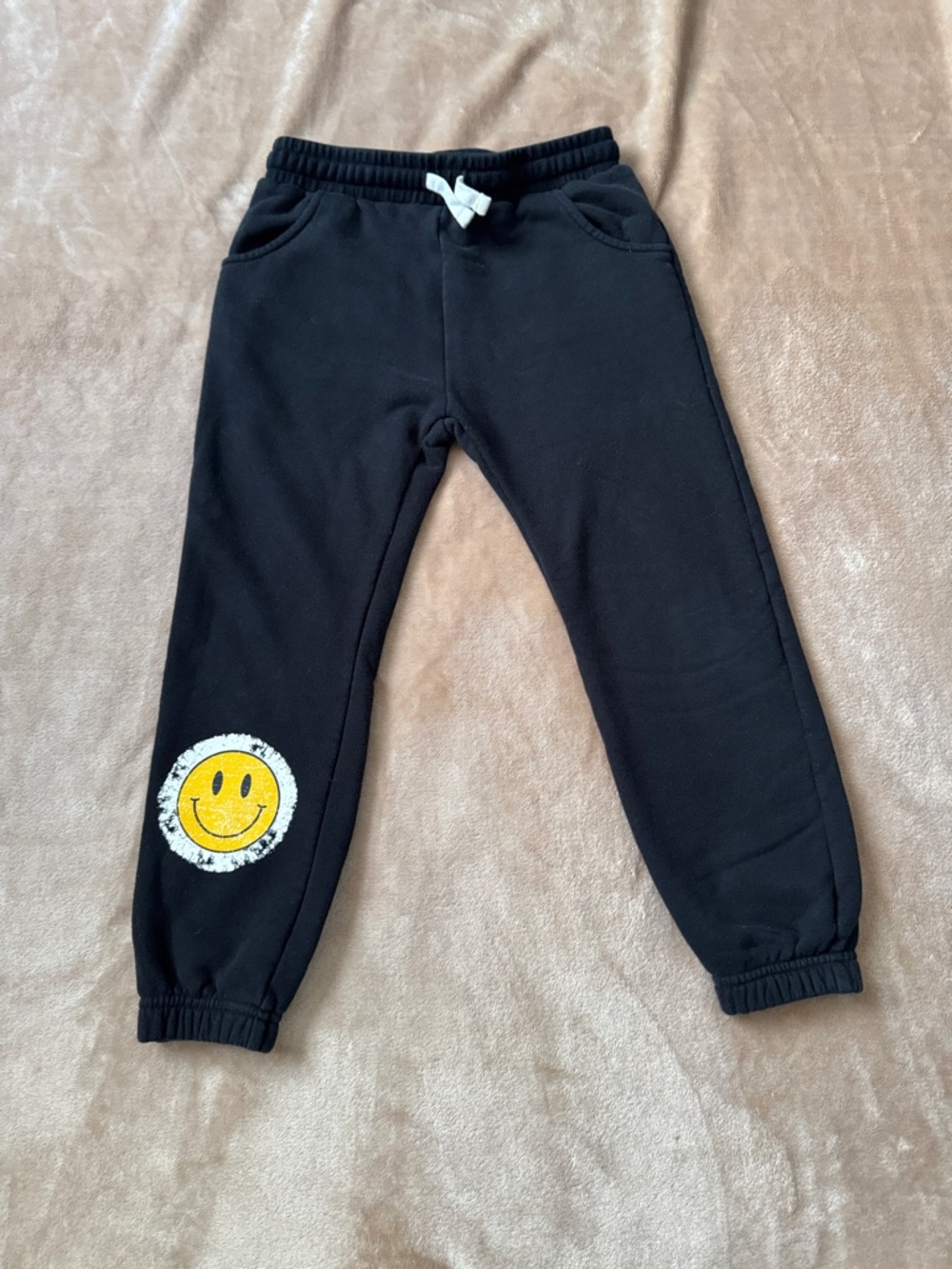Little Bipsy Black Jogger Pants with Yellow Smiley Patch